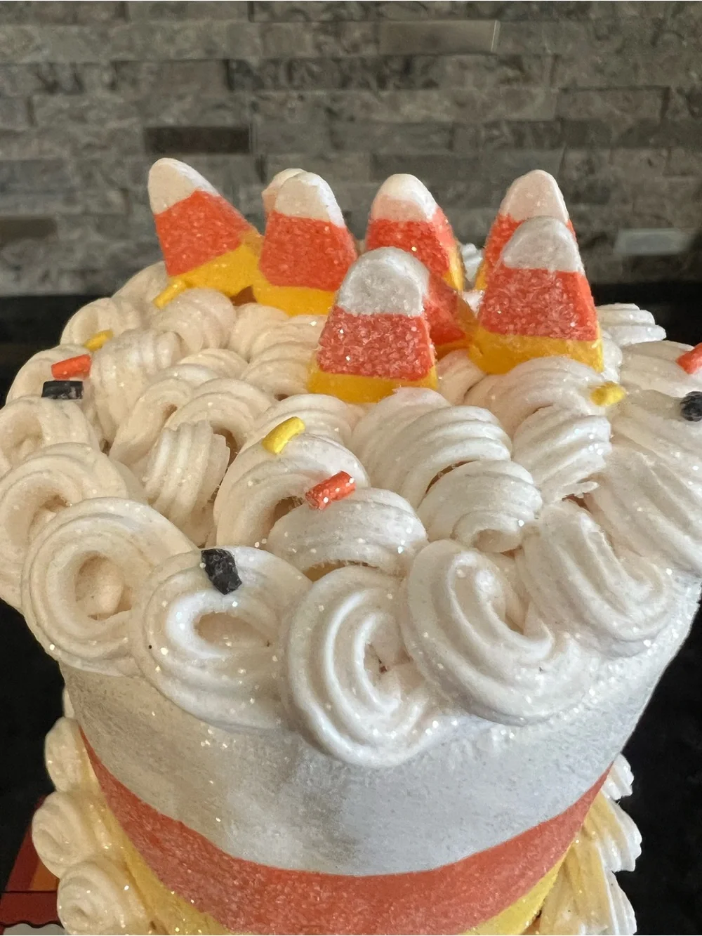 CANDY CORN Faux Frosted Cake With Smiley Face…So Realistic & CUTE!!! 6 In!!